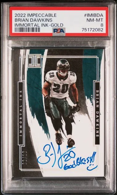 2022 Panini Impeccable Immortal Ink Gold Imibda Brian Dawkins #no-number card image