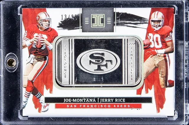 2022 Panini Impeccable Joe Montana/Jerry Rice Silver Impeccable #SL-SF card image