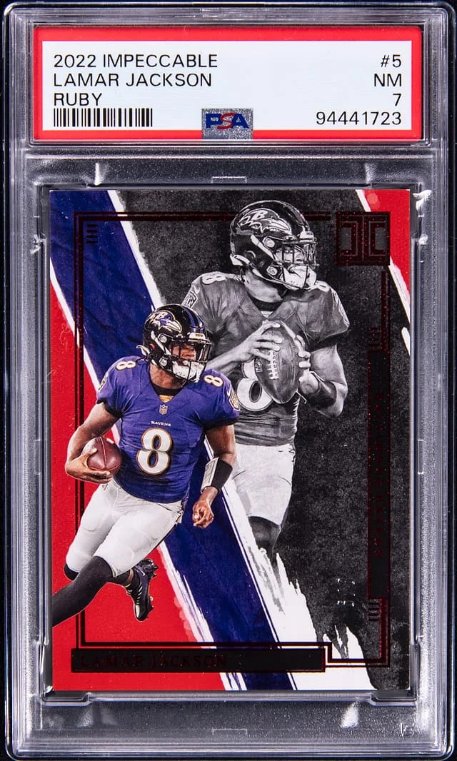 2022 Panini Impeccable Lamar Jackson Ruby #5 card image