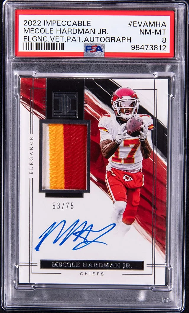 2022 Panini Impeccable Mecole Hardman Jr. Elegance Veteran Patch Autograph #EVA-MHA card image