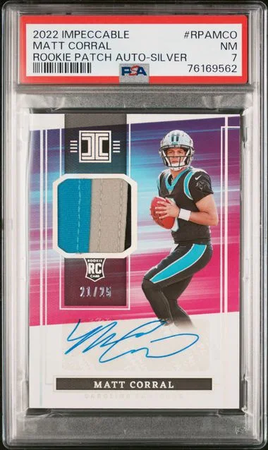 2022 Panini Impeccable Patch Autographs Silver Rpamco Matt Corral #no-number card image