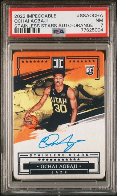 2022 Panini Impeccable Stainless Stars Autographs Orange Ssaocha Ochai Agbaji #no-number card image