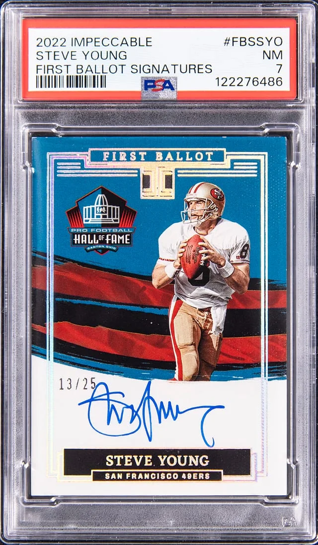 2022 Panini Impeccable Steve Young First Ballot Signatures #FBS-SYO card image