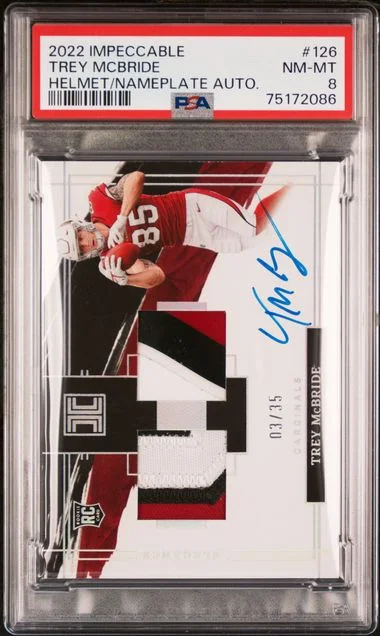 2022 Panini Impeccable Trey Mcbride Helmet/Nameplate Autograph #126 card image