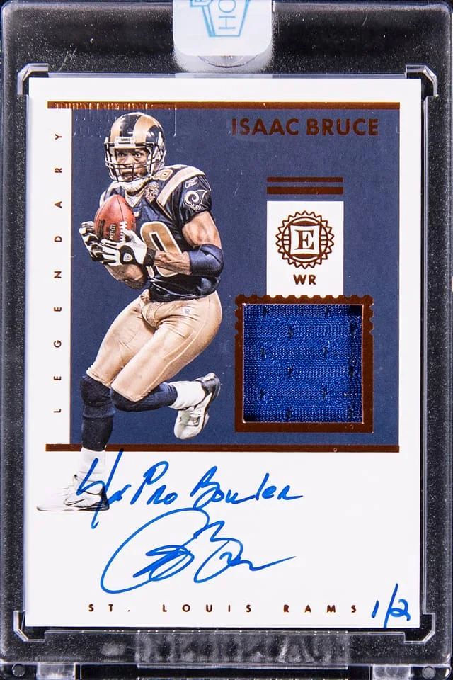 2022 Panini Isaac Bruce Honors Recollection Autographs '18 Encased Football #LSS-LB card image