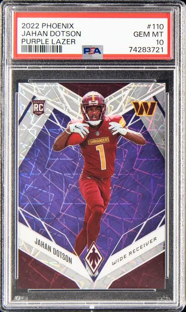 2022 Panini Jahan Dotson Phoenix Purple Lazer #110 card image
