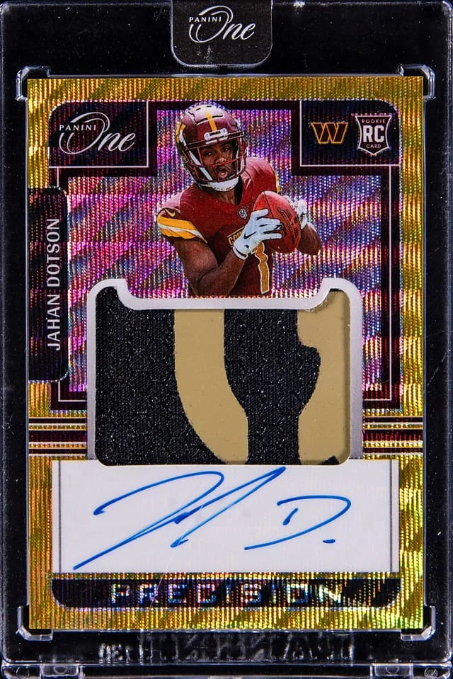 2022 Panini Jahan Dotson One Precision Patch Autograph (RPA) Gold Wave #309 card image