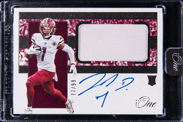2022 Panini Jahan Dotson One Patch Autograph (RPA) Blue #9 card image
