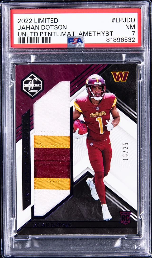 2022 Panini Jahan Dotson Limited Unlimited Potential Material Amethyst #LP-JDO card image