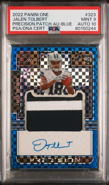 2022 Panini Jalen Tolbert One Precision Patch Autograph-Blue #323 card image