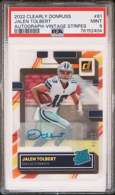 2022 Panini Jalen Tolbert Clearly Donruss Autographs Vintage Stripes #81 card image