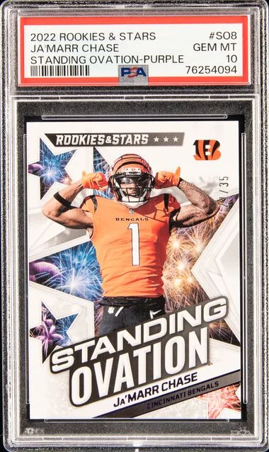 2022 Panini Ja'Marr Chase Rookies & Stars Standing Ovation Purple #SO-8 card image