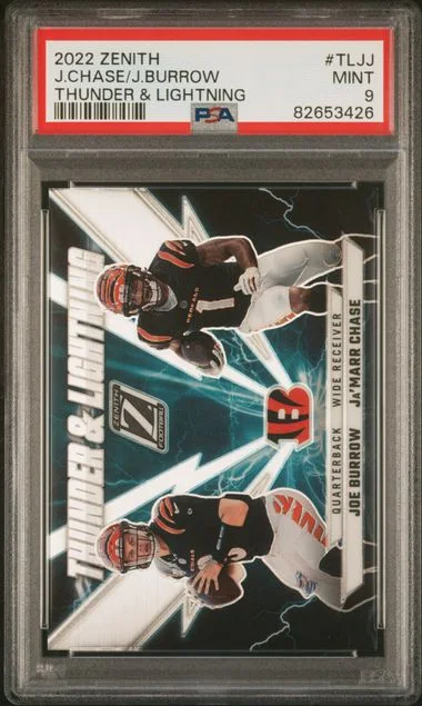 2022 Panini Ja'Marr Chase/Joe Burrow Zenith Thunder & Lightning #TL-JJ card image