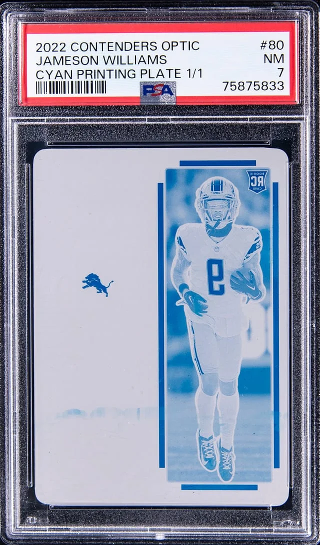 2022 Panini Jameson Williams Conteders Optic Cyan Printing Plate #80 card image