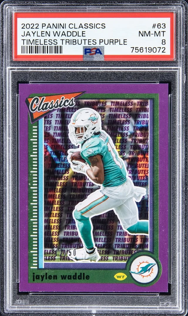 2022 Panini Jaylen Waddle Classics Timeless Tributes Purple #63 card image