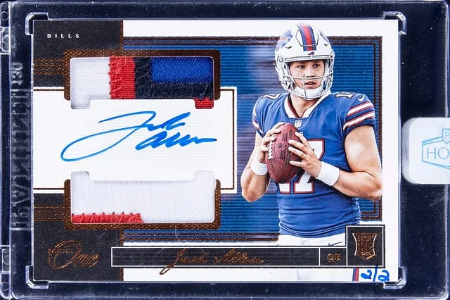 2022 Panini Josh Allen Honors Recollection Collection '18 Panini One Dual Patch Autographs Bronze #51 card image