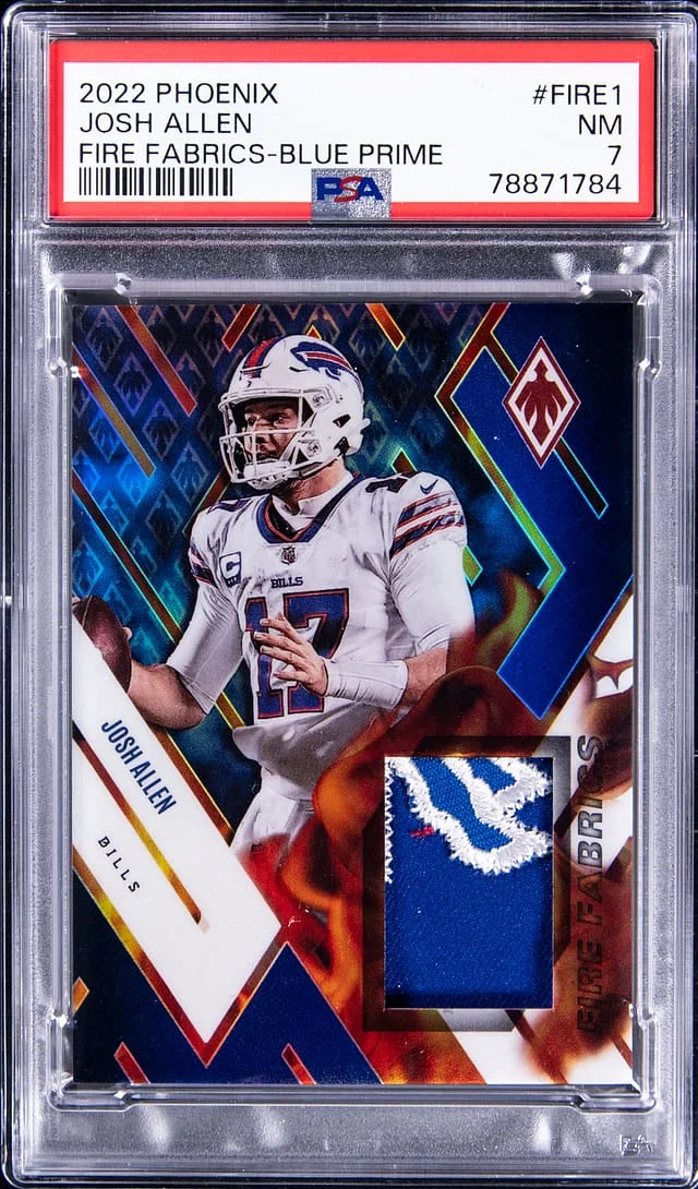2022 Panini Josh Allen Phoenix Fire Fabrics Blue Prime #Fire-1 card image