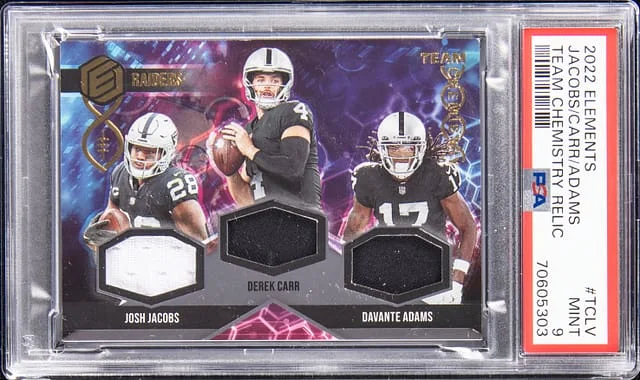 2022 Panini Josh Jacobs/Derek Carr/Davante Adams Elements Team Chemistry Relic #TC-LV card image