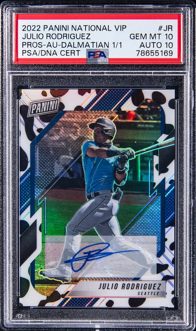 2022 Panini Julio Rodriguez National VIP Prospects Autograph Dalmatian 1/1 #JR card image