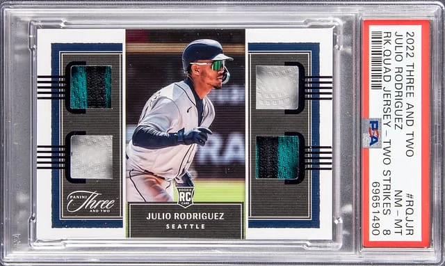 2022 Panini Julio Rodriguez Multi-Patch Three And Two Quad Jersey Two Strikes #RQJ-JR card image