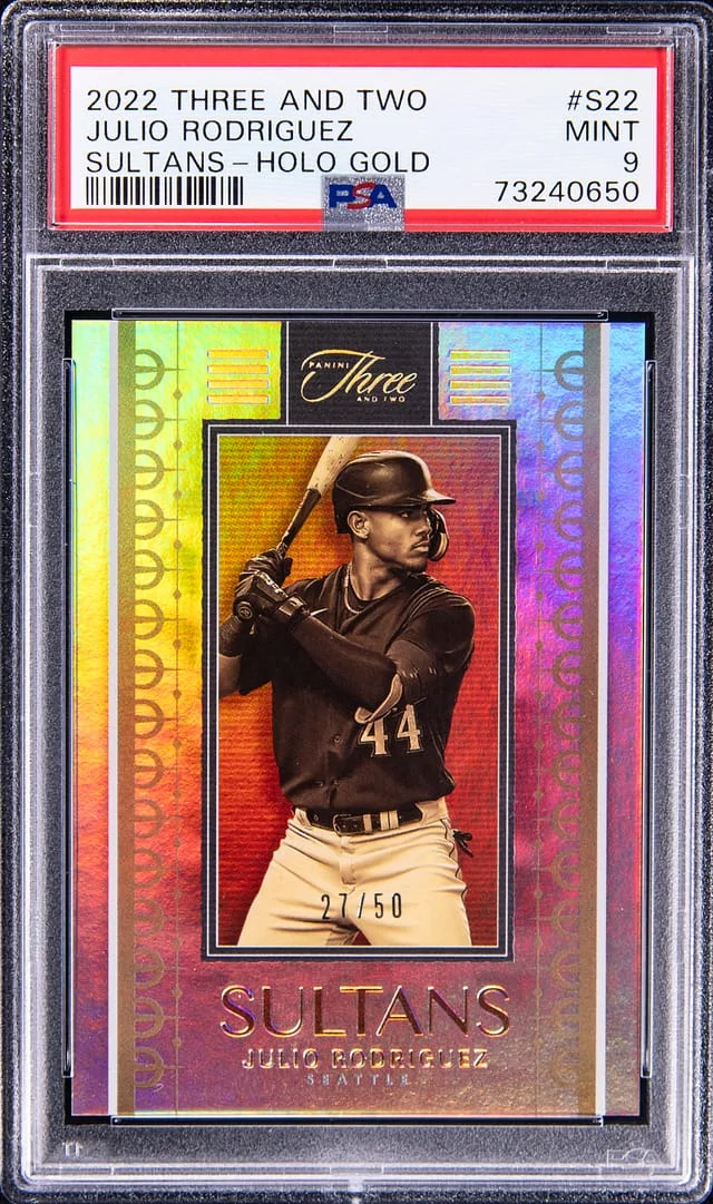 2022 Panini Julio Rodriguez Three & Two Sultans Holo Gold #S22 card image