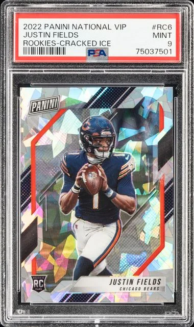 2022 Panini Justin Fields National VIP Rookies Cracked Ice #RC6 card image