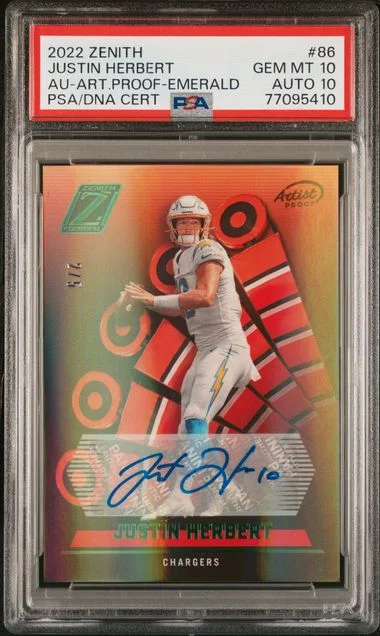 2022 Panini Justin Herbert Zenith Autograph-Artist Proof-Emerald #86 card image