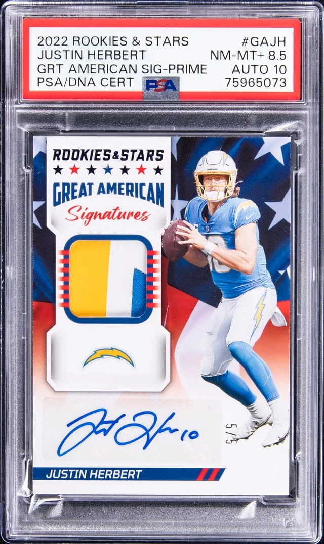 2022 Panini Justin Herbert Rookies & Stars Great American Signatures Prime #GA-JH card image