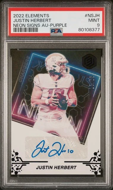 2022 Panini Justin Herbert Elements Neon Signs Autograph Purple #NS-JH card image