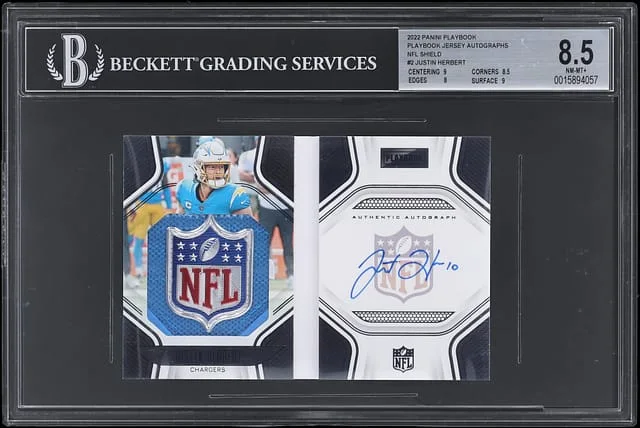2022 Panini Justin Herbert Playbook Jersey Autographs NFL Shield #PJA-JH card image