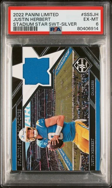 2022 Panini Justin Herbert Limited Stadium Star Swatches Silver #SSSJH card image