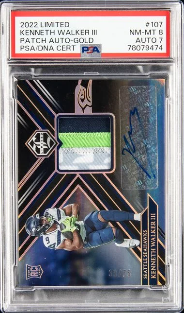 2022 Panini Kenneth Walker III Limited Patch Autograph-Gold #107 card image