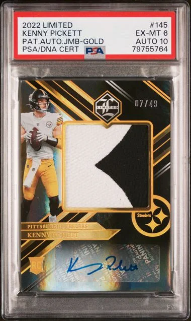 2022 Panini Kenny Pickett Limited Patch Autograph Jumbo Gold #145 card image