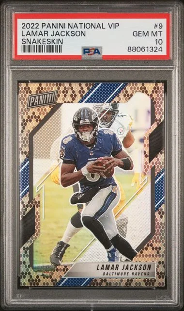 2022 Panini Lamar Jackson National VIP Snakeskin #9 card image