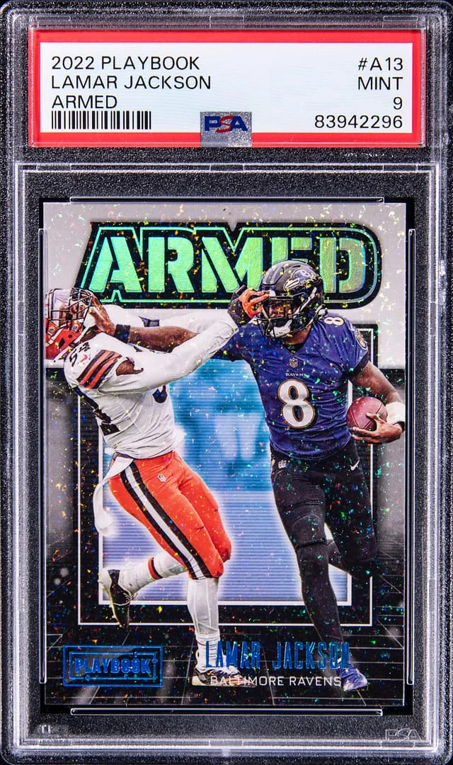 2022 Panini Lamar Jackson Playbook Armed #A13 card image