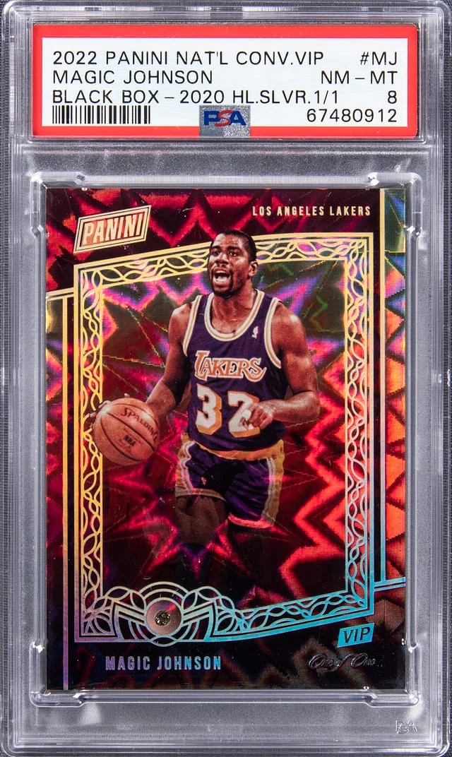 2022 Panini Magic Johnson Diamond National Convention VIP Black Box 2020 Holo Silver #MJ card image