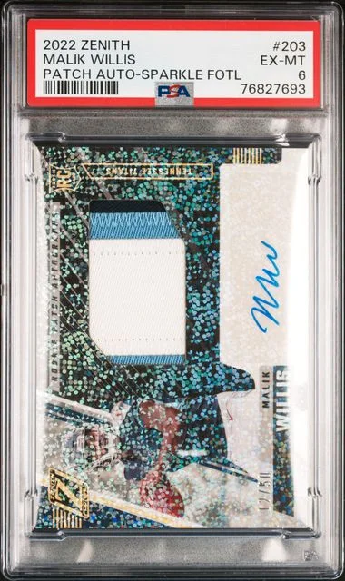 2022 Panini Malik Willis Zenith Patch Autograph-Sparkle Fotl #203 card image