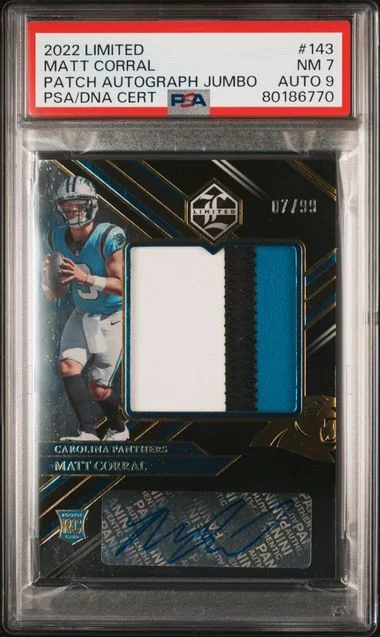2022 Panini Matt Corral Limited Patch Autograph Jumbo #143 card image