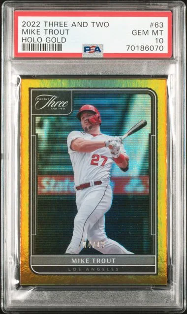 2022 Panini Mike Trout Three and Two Holo Platinum Blue #63 card image