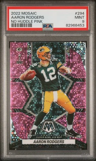 2022 Panini Mosaic Aaron Rodgers No Huddle Pink #294 card image
