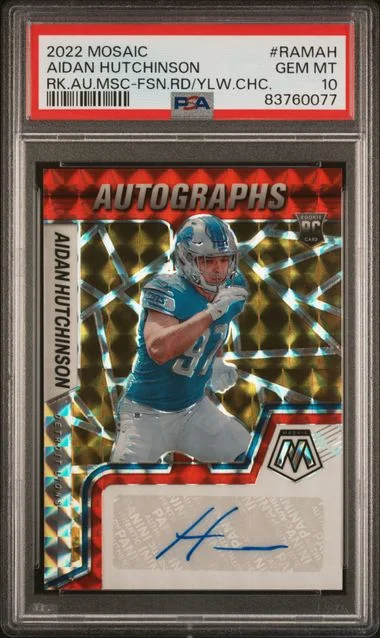 2022 Panini Mosaic Aidan Hutchinson Autograph Mosaic Fusion Red/Yellow Choice #RAM-AH card image