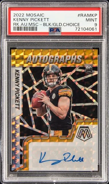 2022 Panini Mosaic Autograph Mosaic Black Gold Choice Kenny Pickett Jersey Number #no-number card image