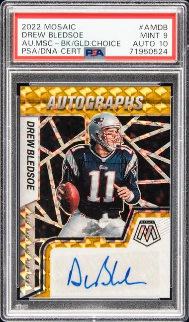 2022 Panini Mosaic Autographs Mosaic Black/Gold Choice Amdb Drew Bledsoe #no-number card image