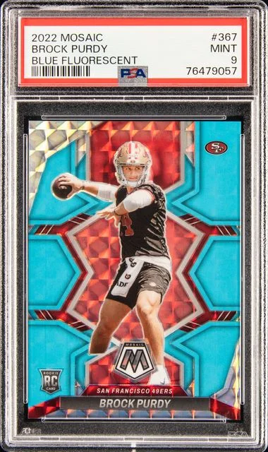 2022 Panini Mosaic Blue Fluorescent Brock Purdy #no-number card image
