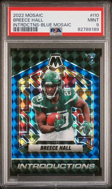 2022 Panini Mosaic Breece Hall Introductions Blue Mosaic #I10 card image