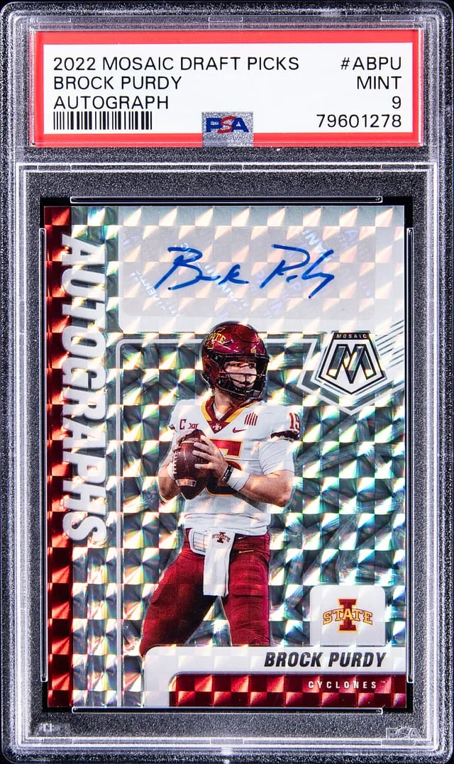2022 Panini Mosaic Brock Purdy Draft Picks Autograph #A-BPU card image
