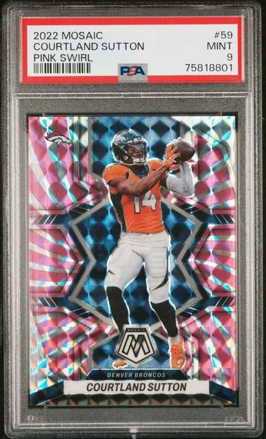 2022 Panini Mosaic Courtland Sutton Pink Swirl #59 card image