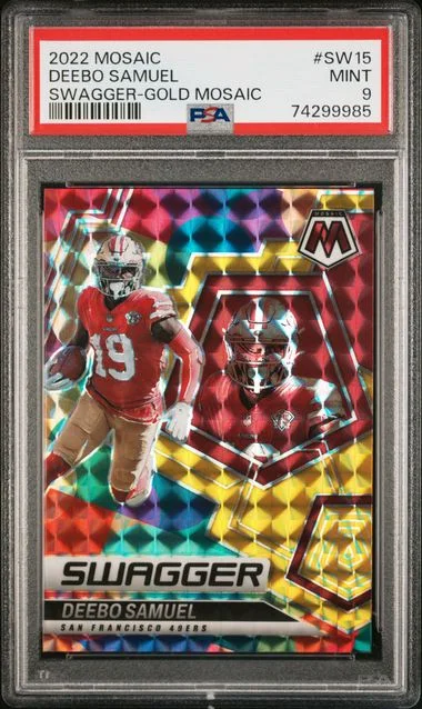 2022 Panini Mosaic Deebo Samuel Swagger Gold Mosaic #SW-15 card image