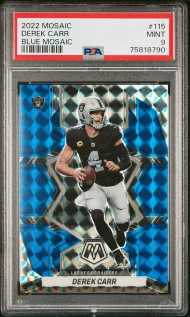 2022 Panini Mosaic Derek Carr Blue Mosaic #115 card image