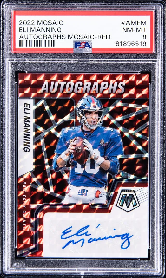 2022 Panini Mosaic Eli Manning Autograph Mosaic Red #AM-EM card image